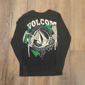 Y2K Volcom Men Small Long Sleeve Thermal Shirt Skate Surf Graphic Green Punk